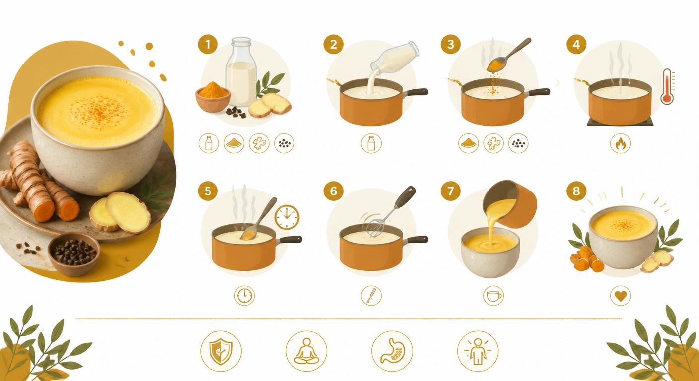 Recette pas-à-pas du lait d'or au curcuma et gingembre