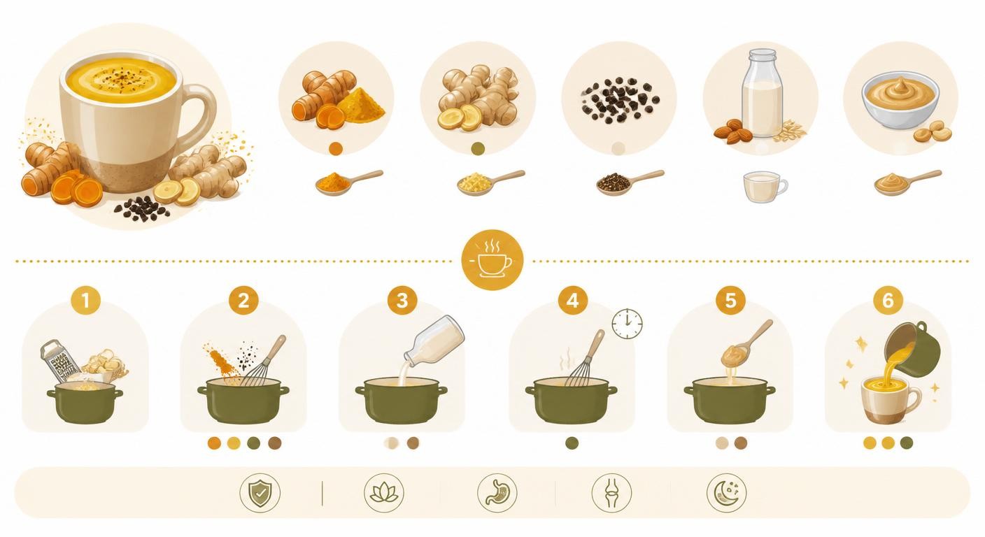 Recette pas-à-pas du lait d'or curcuma-gingembre-poivre noir