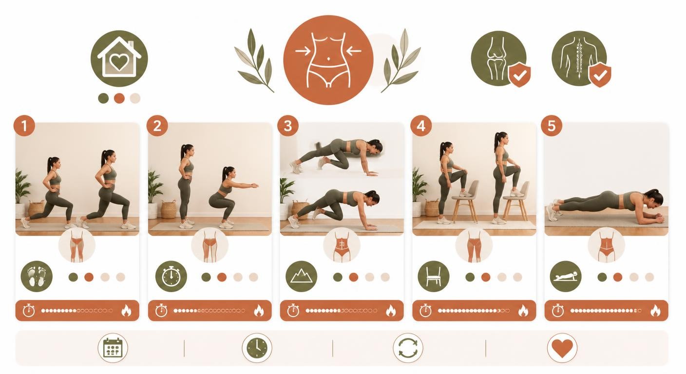 Infographie d'une routine d'exercices maison pour maigrir sans sauter