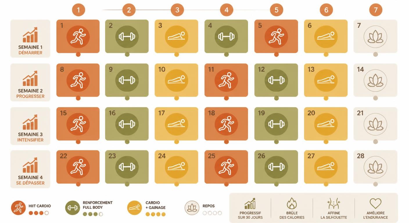 Infographie du programme d'exercices maison sur 30 jours pour perdre du poids