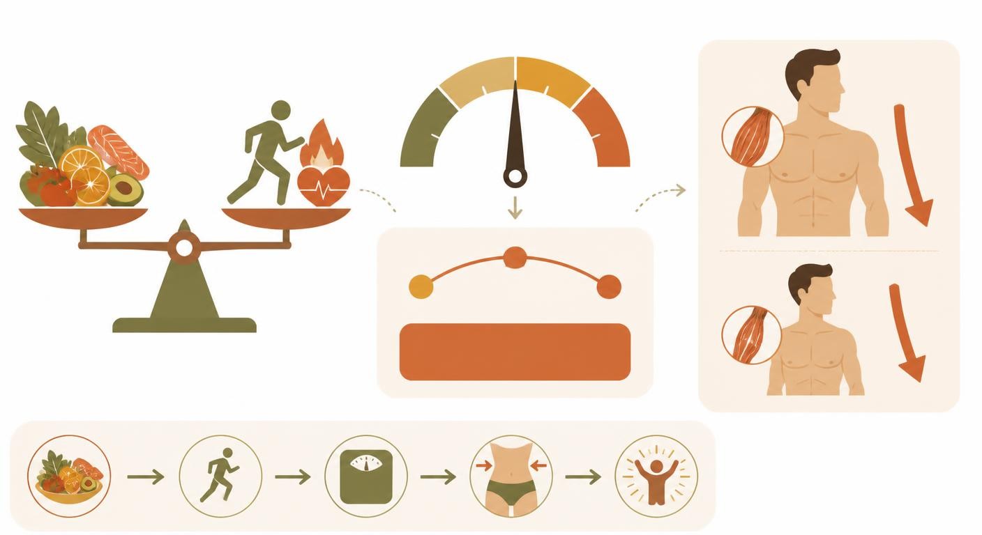 Infographie illustrant le rôle du déficit calorique dans la perte de poids.