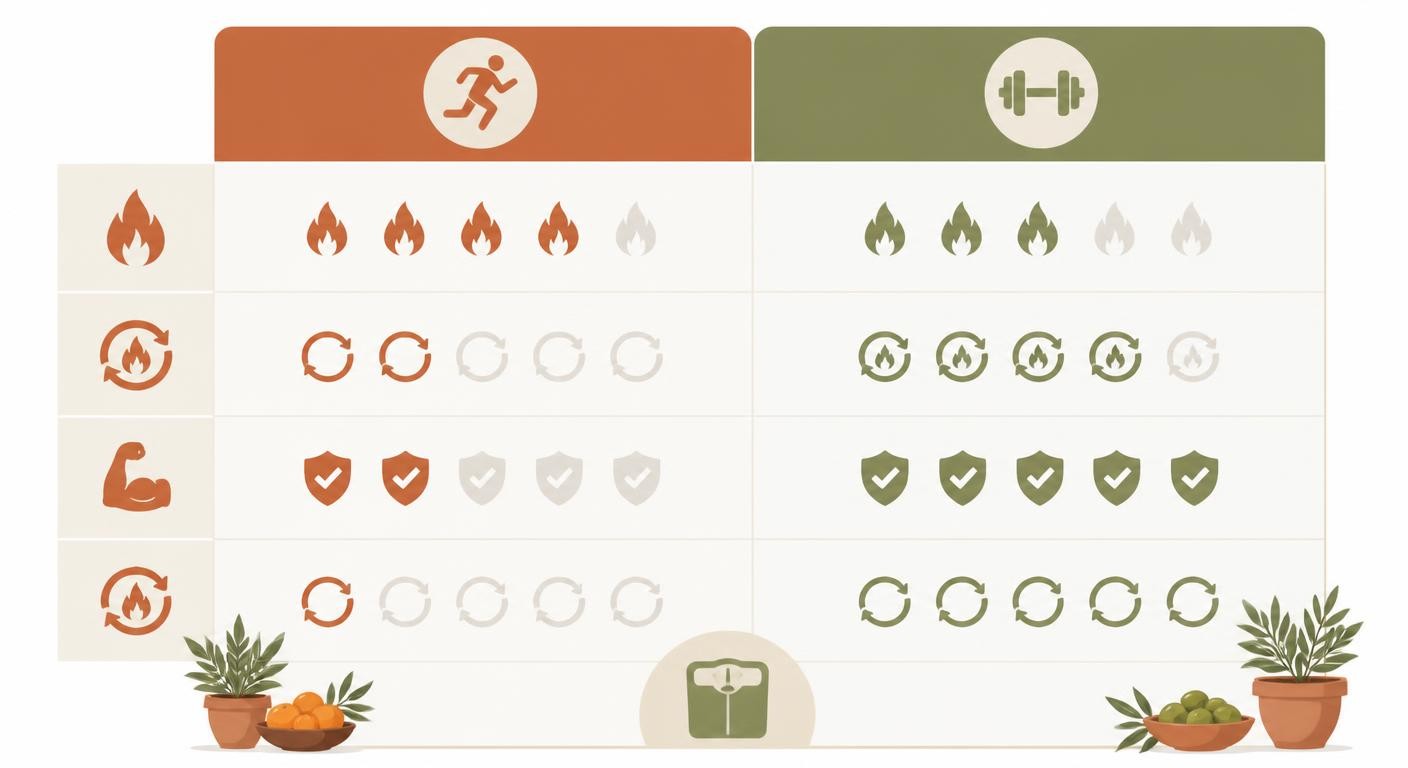 Infographie comparant cardio et musculation pour la perte de graisse.