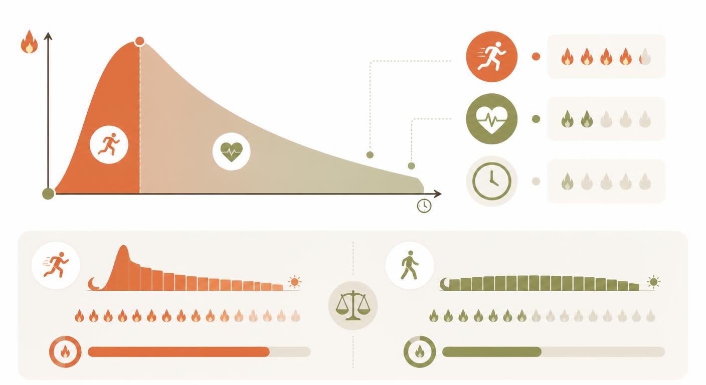 Infographie illustrant l'effet EPOC et la prolongation de la dépense calorique après l'effort.