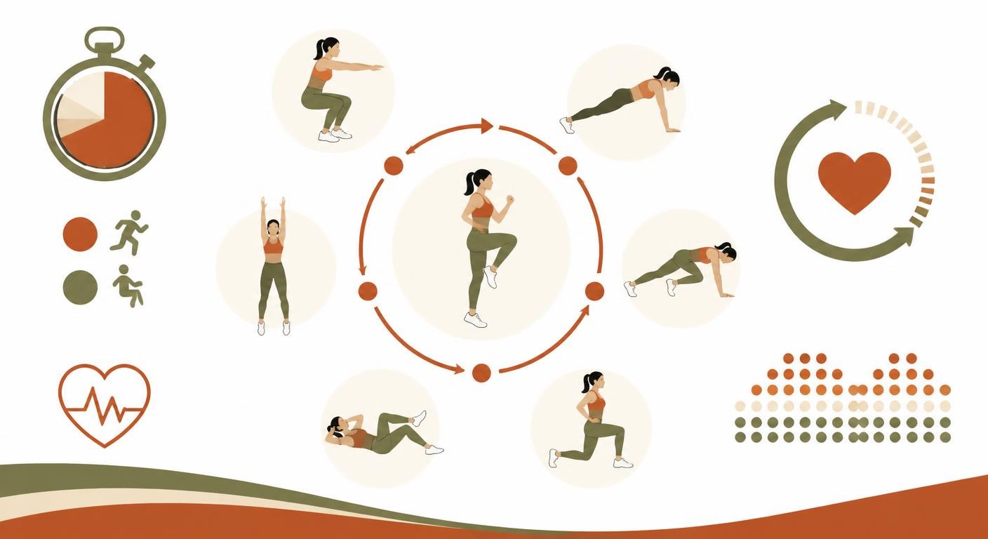 Infographie d'un circuit HIIT de 20 minutes pour brûler les graisses.