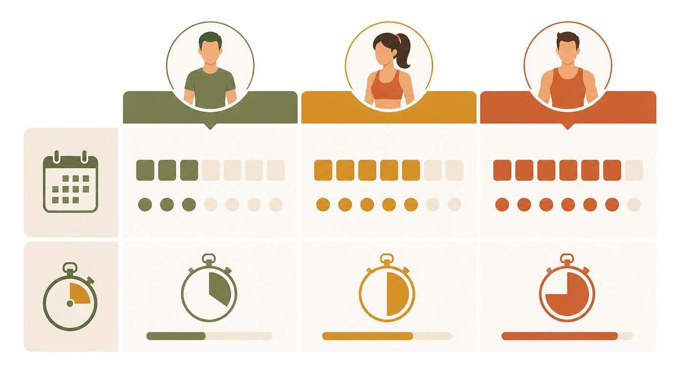 Infographie de la fréquence et de la durée d'entraînement recommandées selon le niveau.