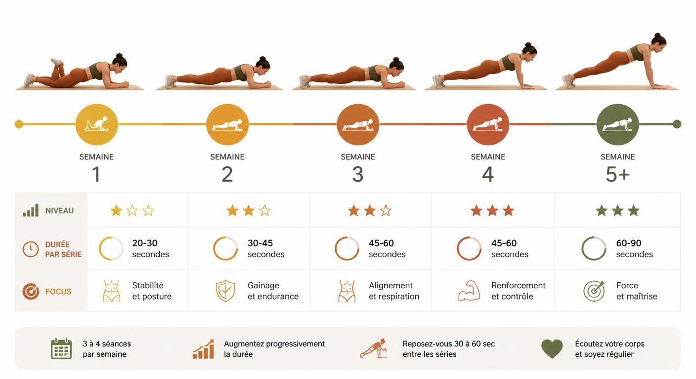 Infographie de progression de la planche débutant à avancé