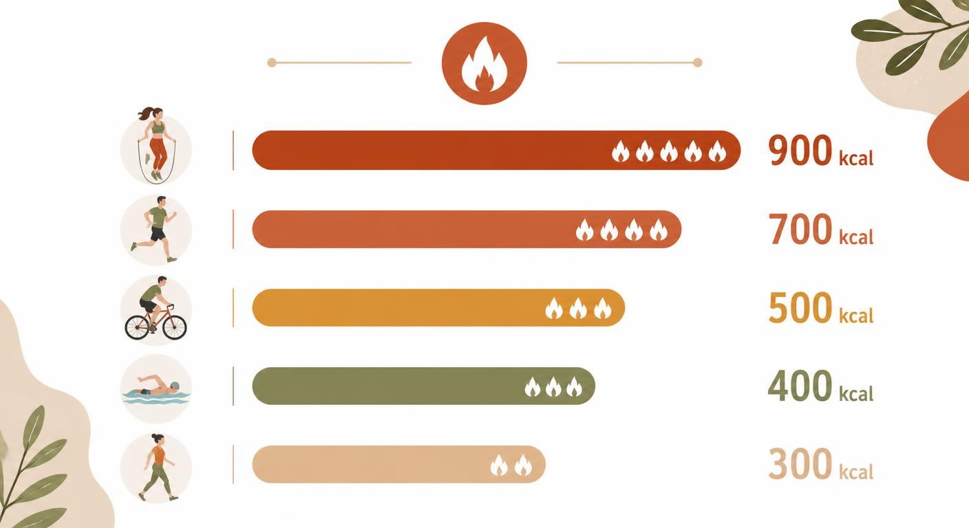 Infographie classant les activités cardio selon les calories brûlées par heure
