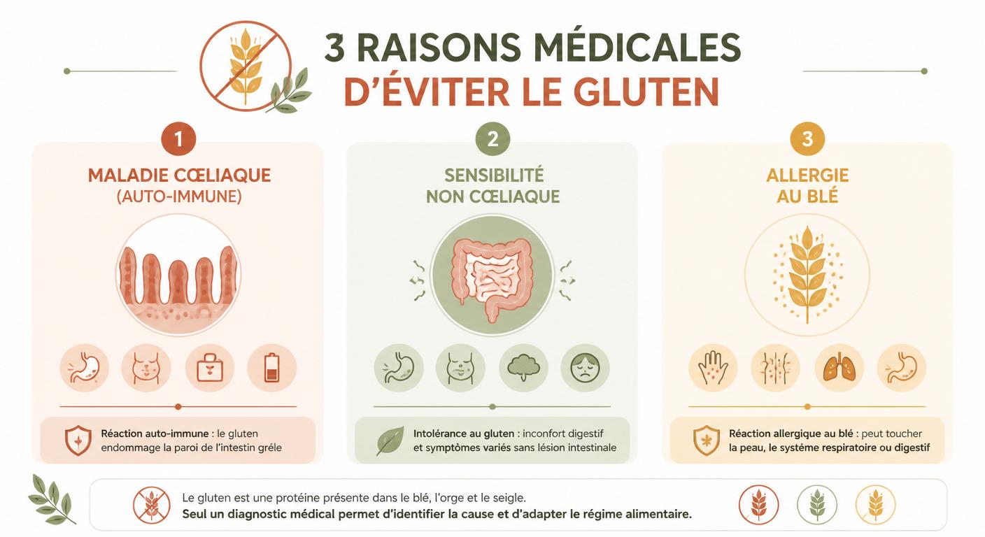 Infographie des trois raisons médicales d'opter pour une farine sans gluten