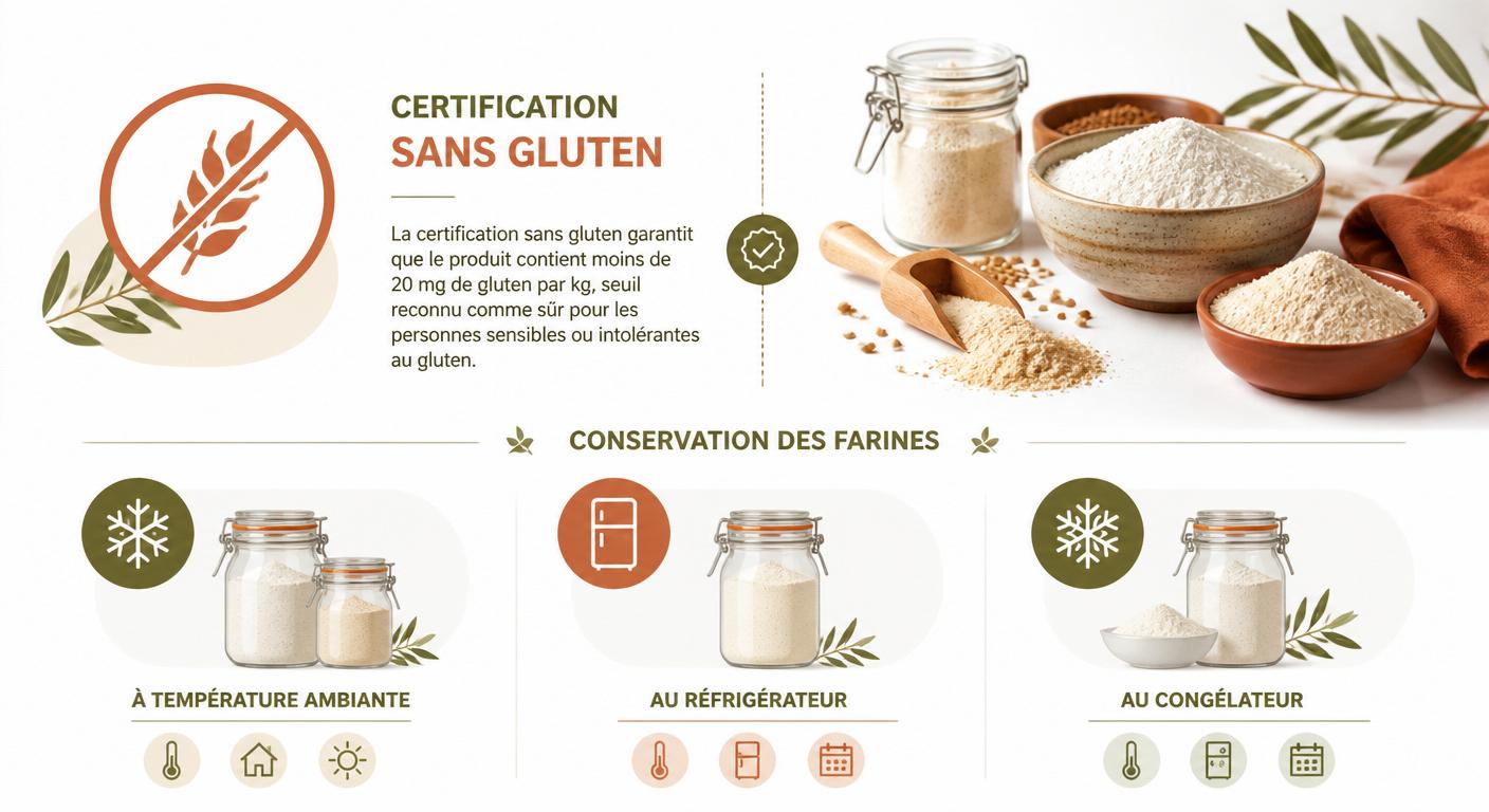Infographie sur la certification AFDIAG et la conservation des farines sans gluten