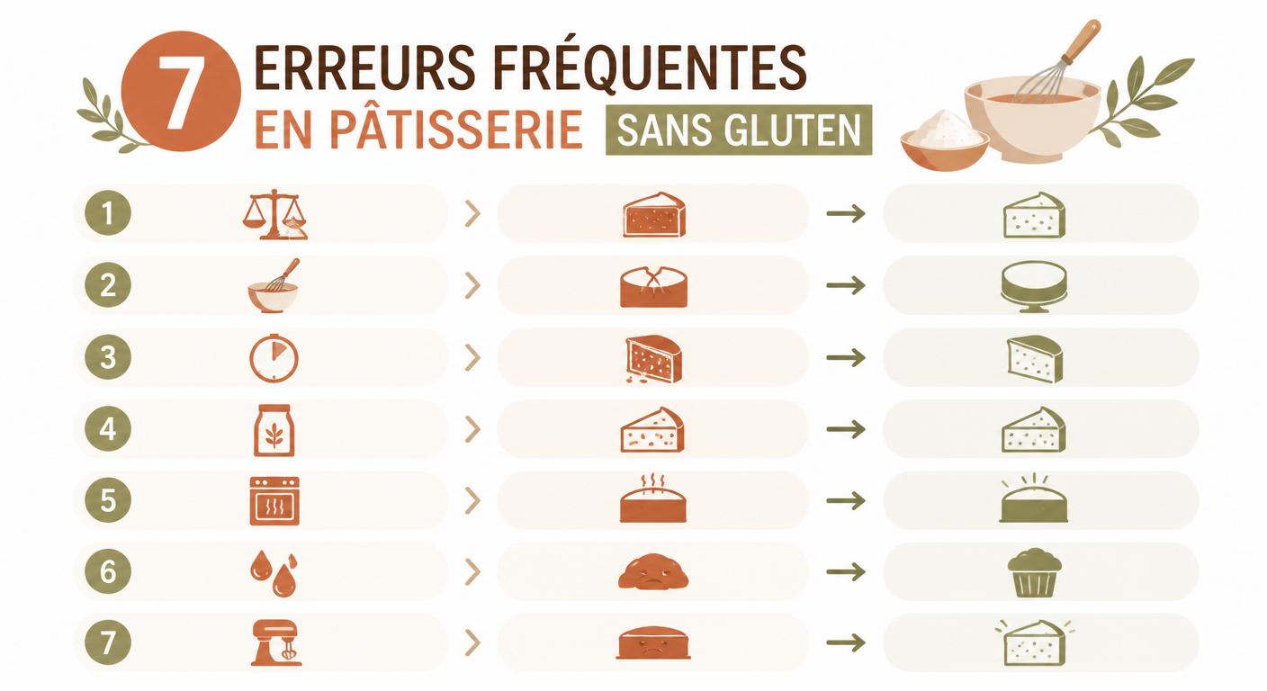 Infographie des 7 erreurs fréquentes en pâtisserie sans gluten