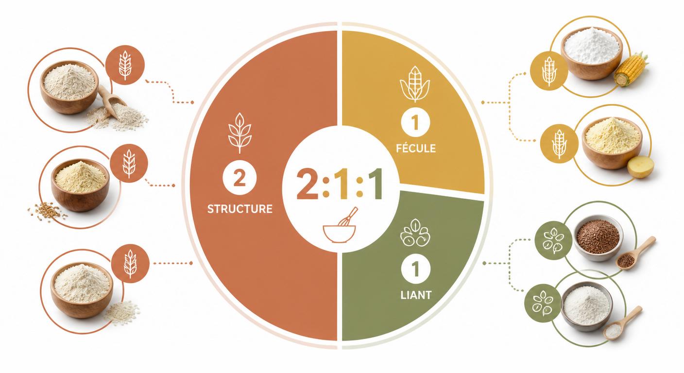 Infographie expliquant la règle 2:1:1 pour combiner les farines sans gluten
