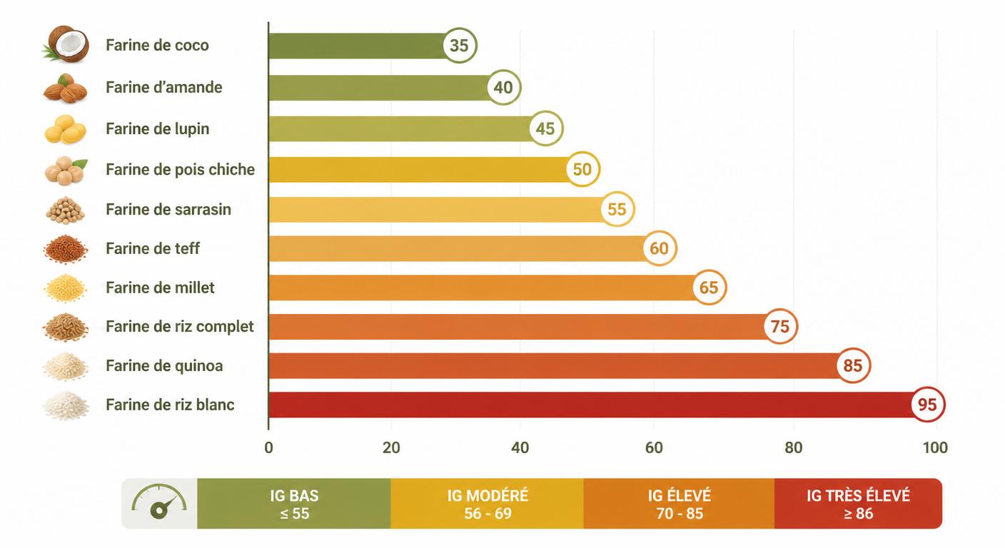 Infographie de l'index glycémique comparé des farines sans gluten