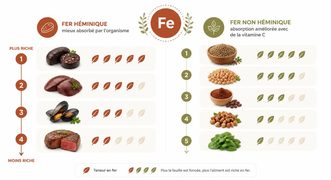 Infographie des aliments riches en fer héminique et non héminique