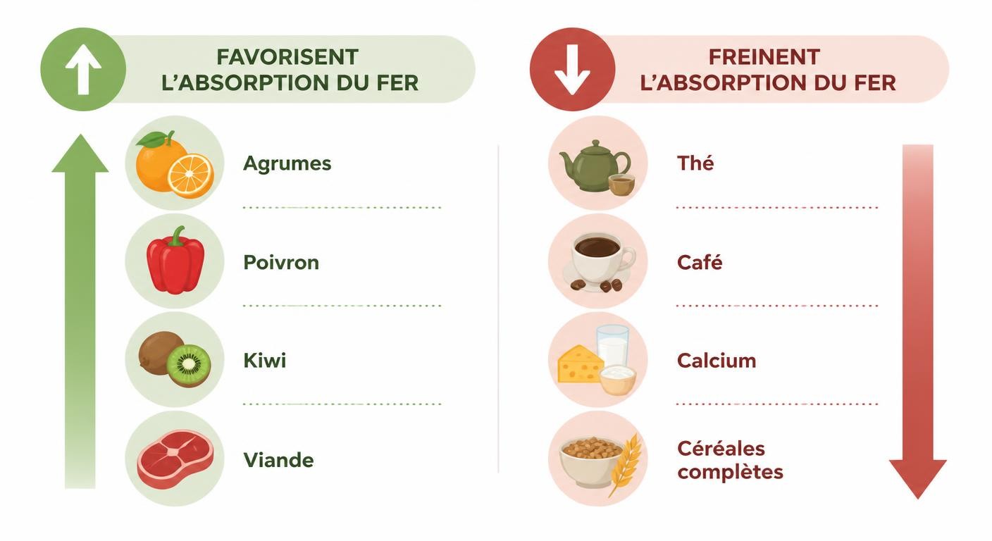 Infographie des aliments qui favorisent ou freinent l'absorption du fer