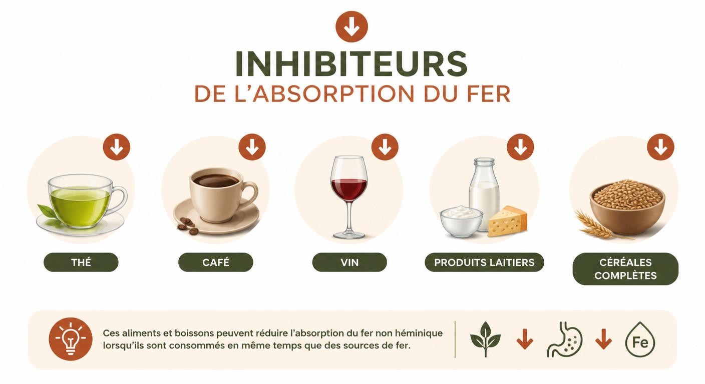 Infographie des principaux inhibiteurs de l'absorption du fer non héminique