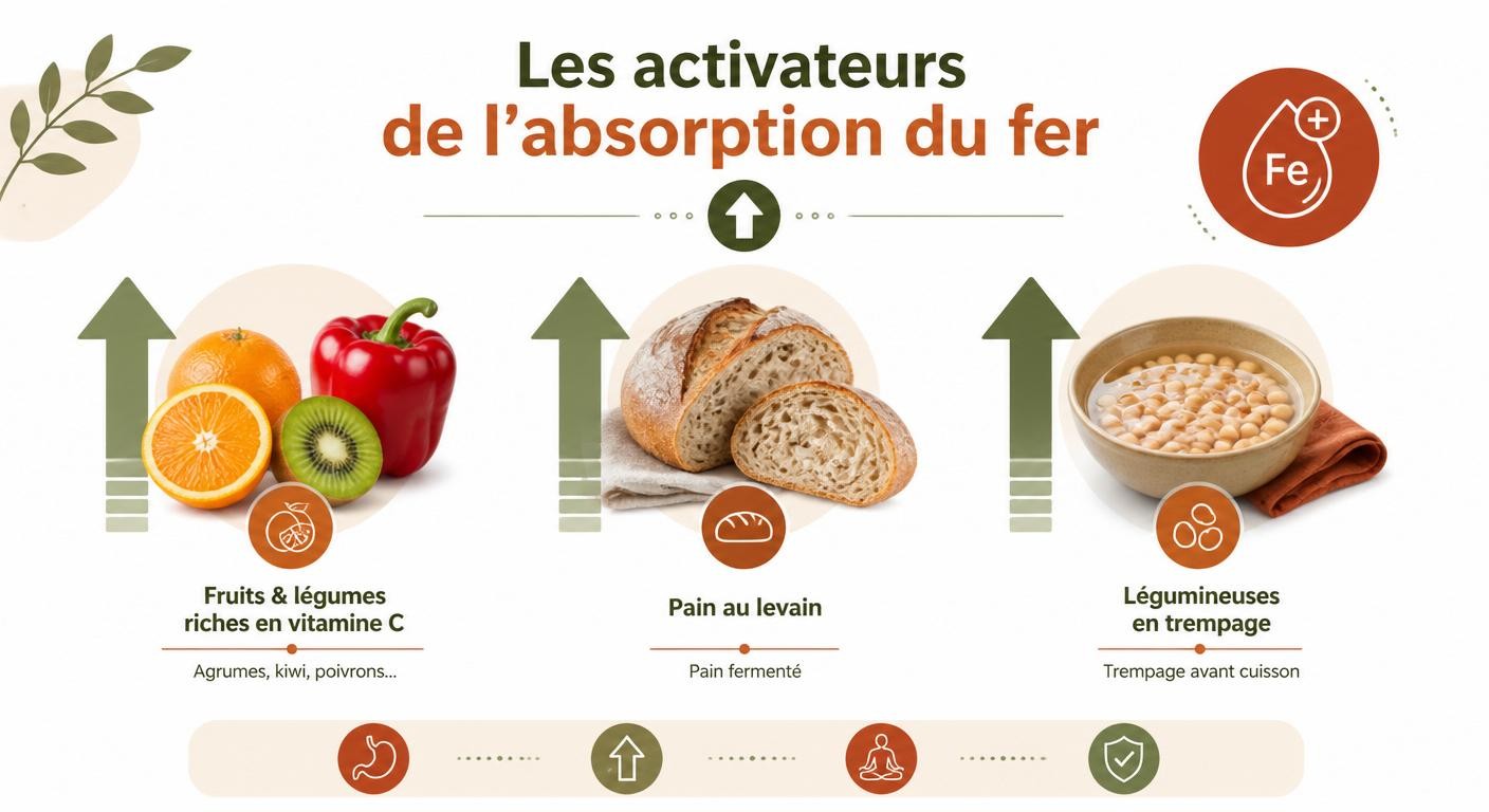 Infographie des activateurs qui améliorent l'absorption du fer non héminique