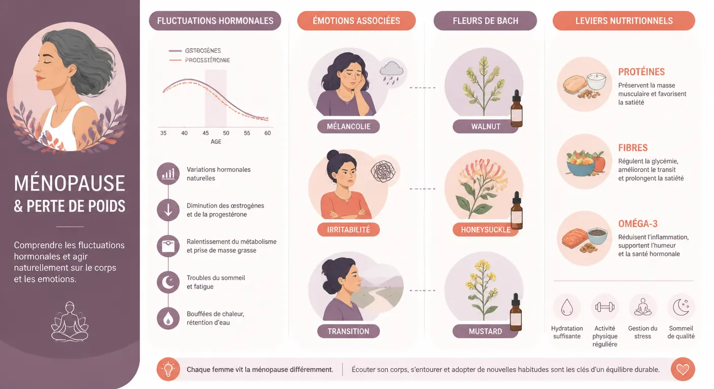 Infographie sur les fleurs de Bach et la perte de poids à la ménopause