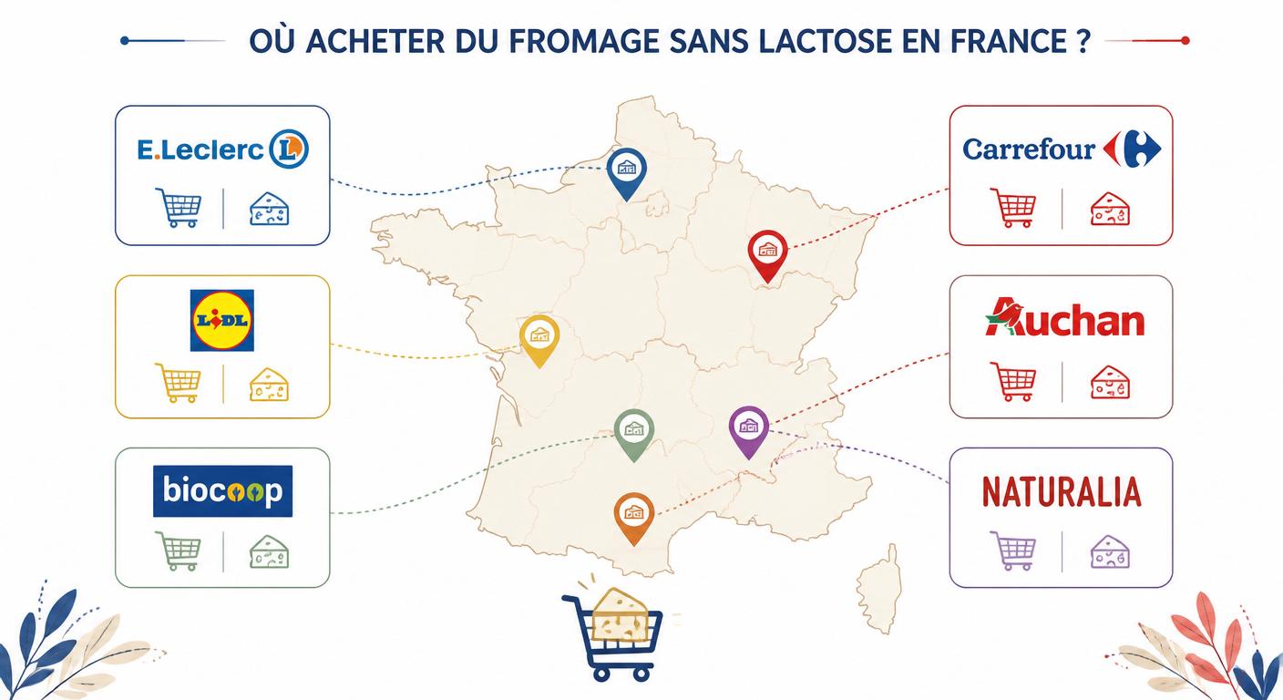 Carte des enseignes françaises proposant des fromages sans lactose