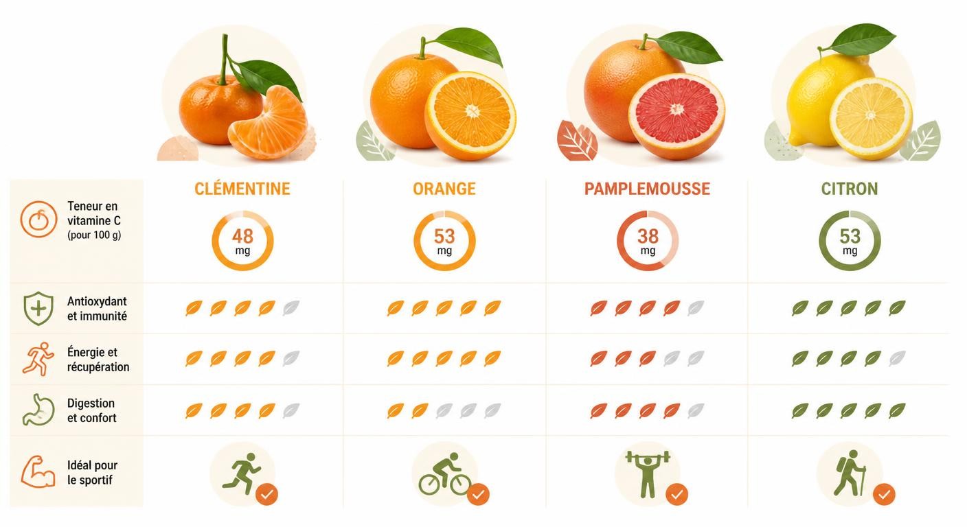 Infographie comparant les agrumes d'hiver pour le sportif
