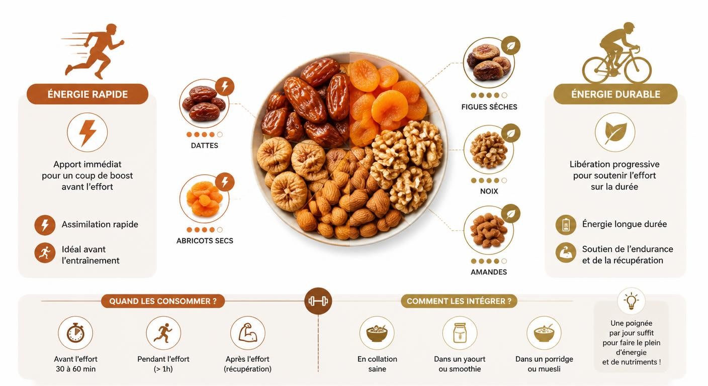 Infographie des fruits secs d'hiver pour l'énergie du sportif