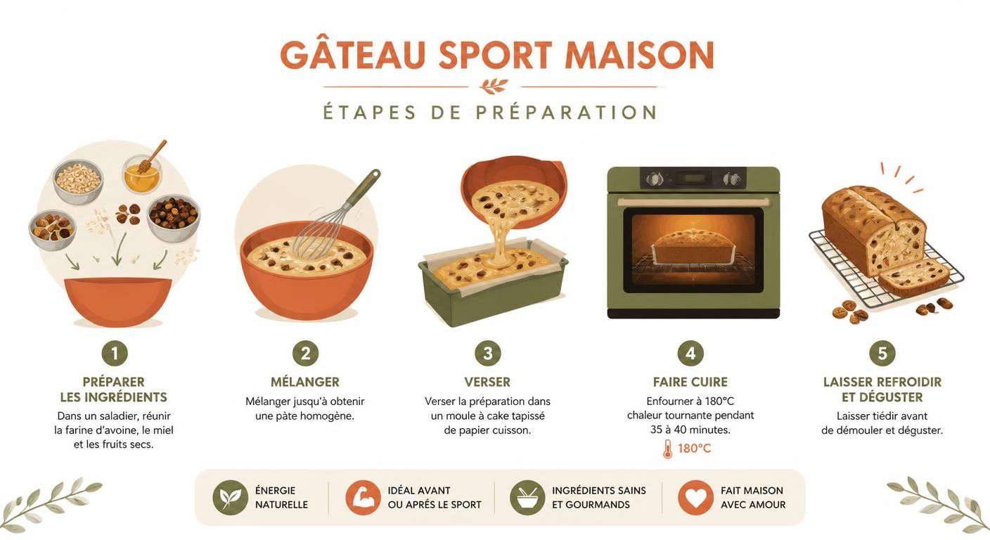Infographie des étapes de préparation du gâteau sport maison