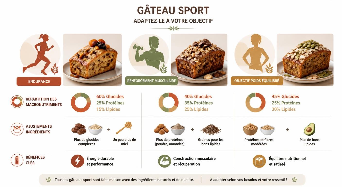 Infographie associant profils sportifs et ajustements du gâteau sport