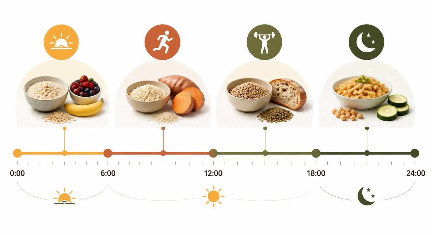 Infographie du timing idéal des glucides complexes sur la journée