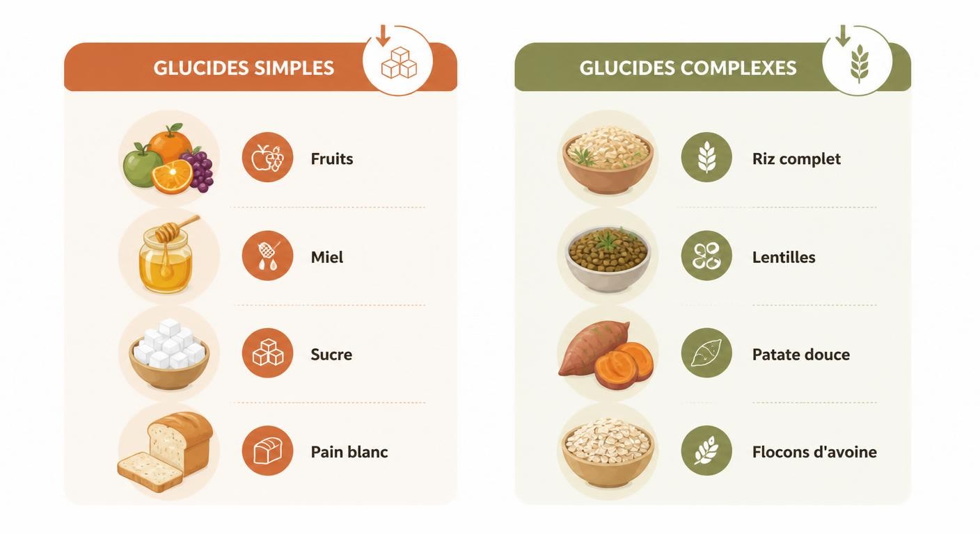 Liste illustrée des aliments à glucides simples et à glucides complexes