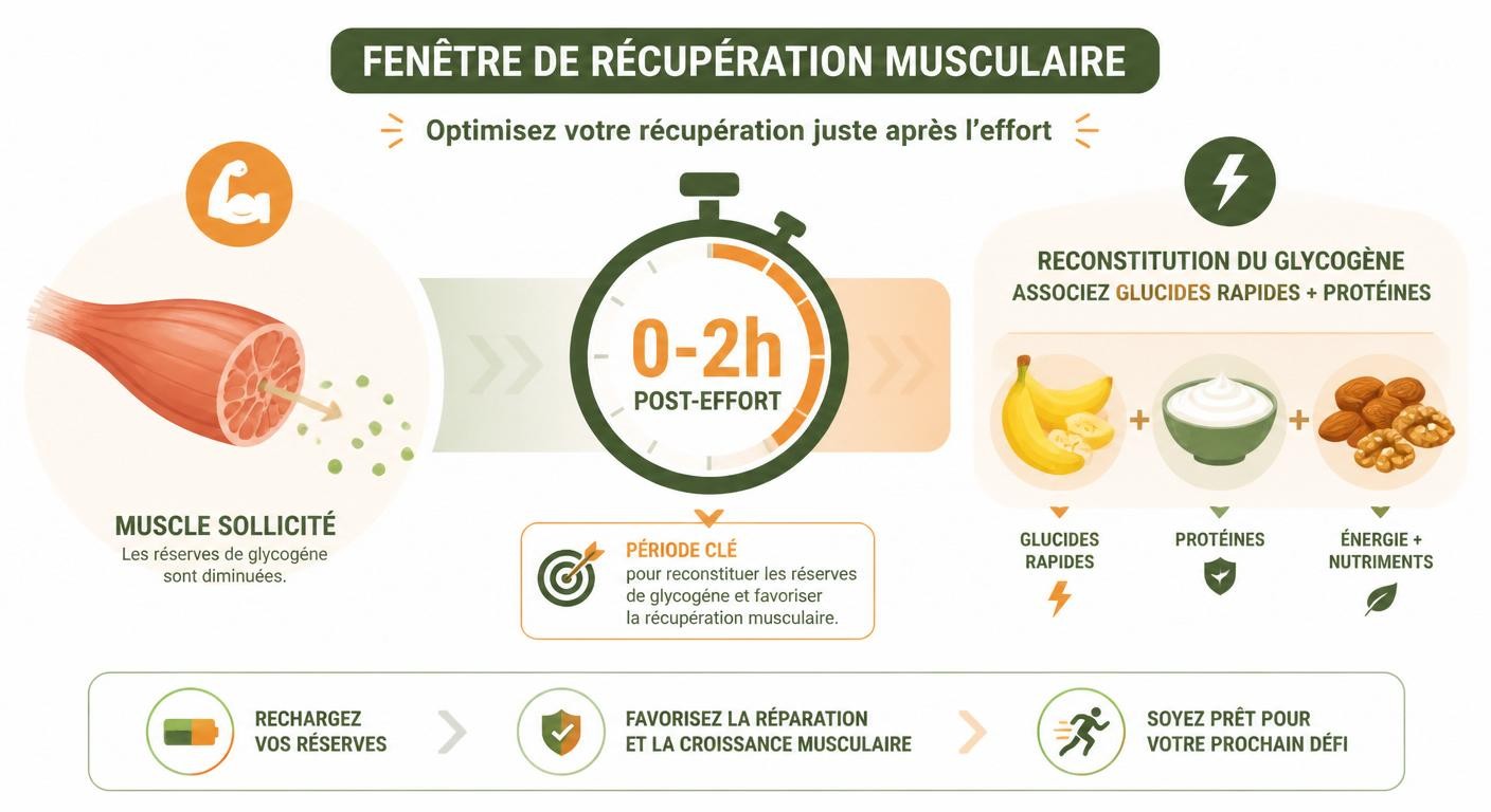 Infographie sur le rôle des glucides simples dans la récupération musculaire après l'effort sportif
