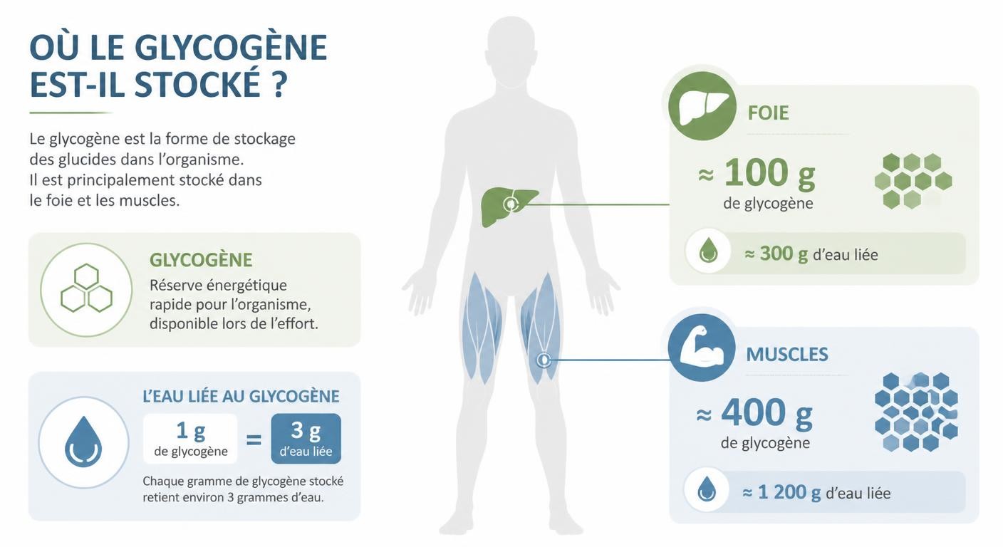 Schéma des réserves de glycogène dans le foie et les muscles