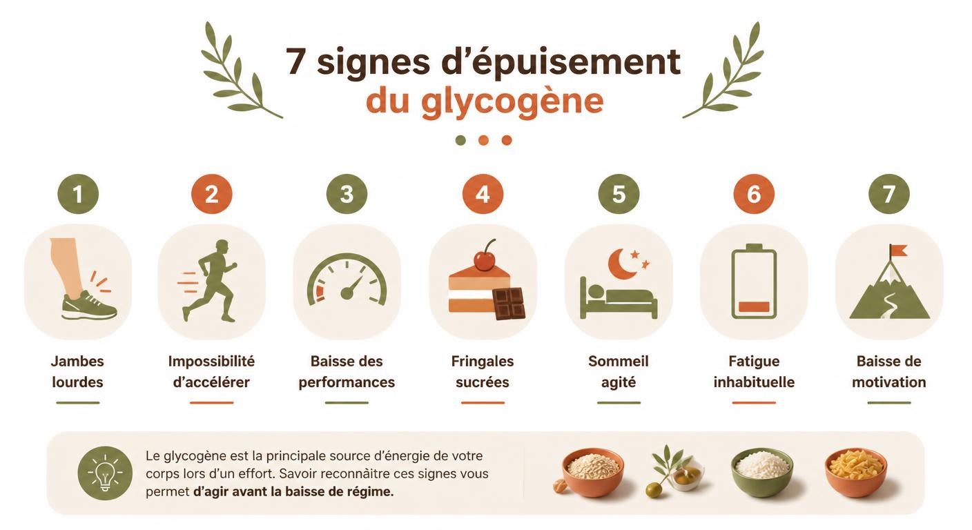 Infographie des sept signes d'épuisement du glycogène