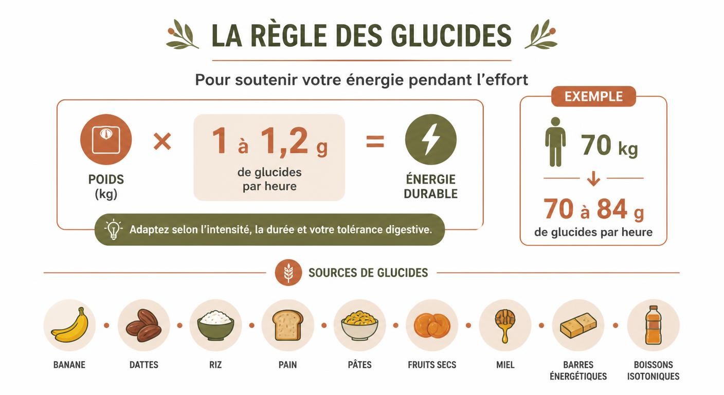 Infographie des besoins en glucides après l'effort par kilo de poids