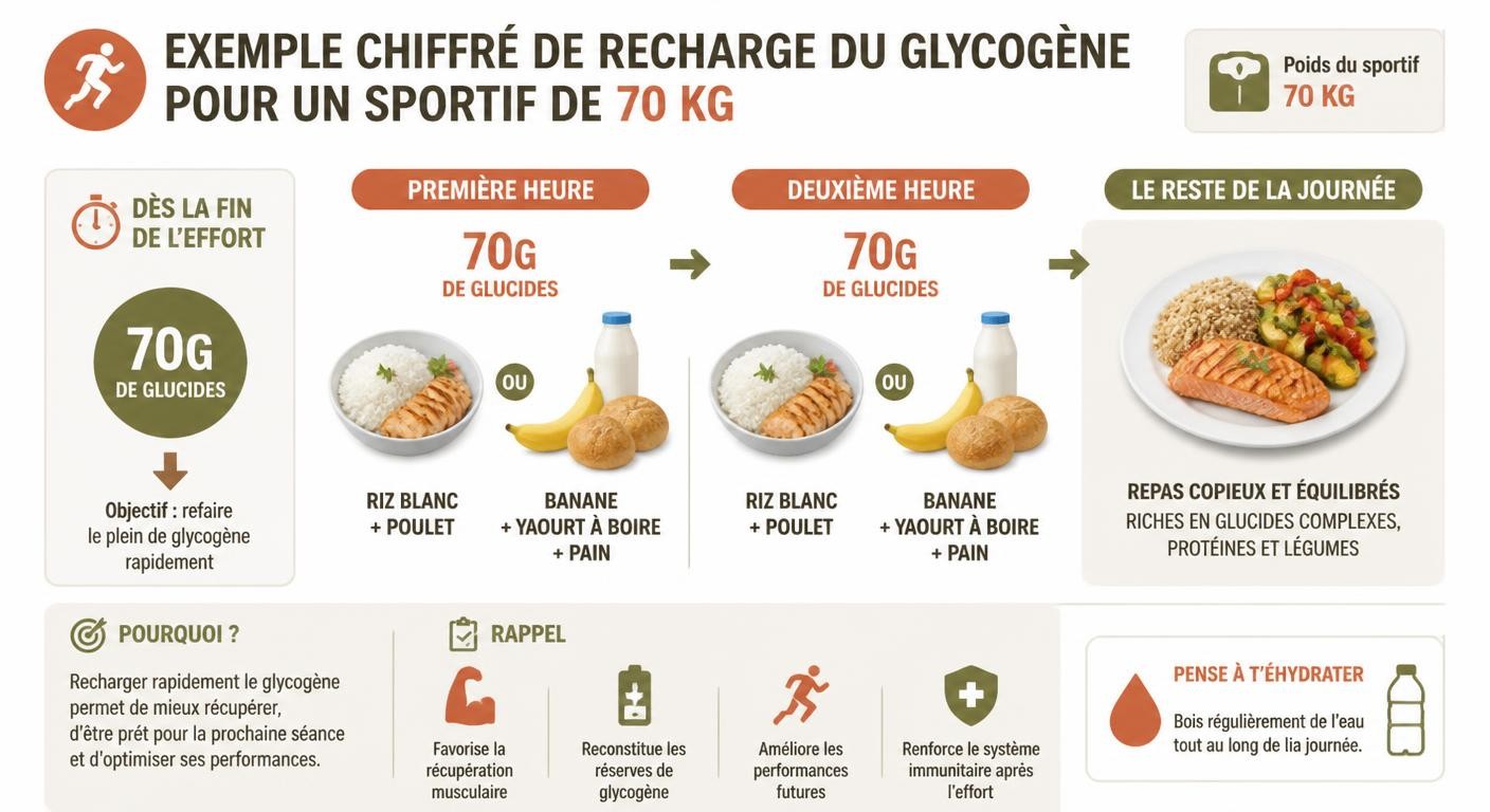 Exemple de plan de recharge du glycogène pour un sportif de 70 kg