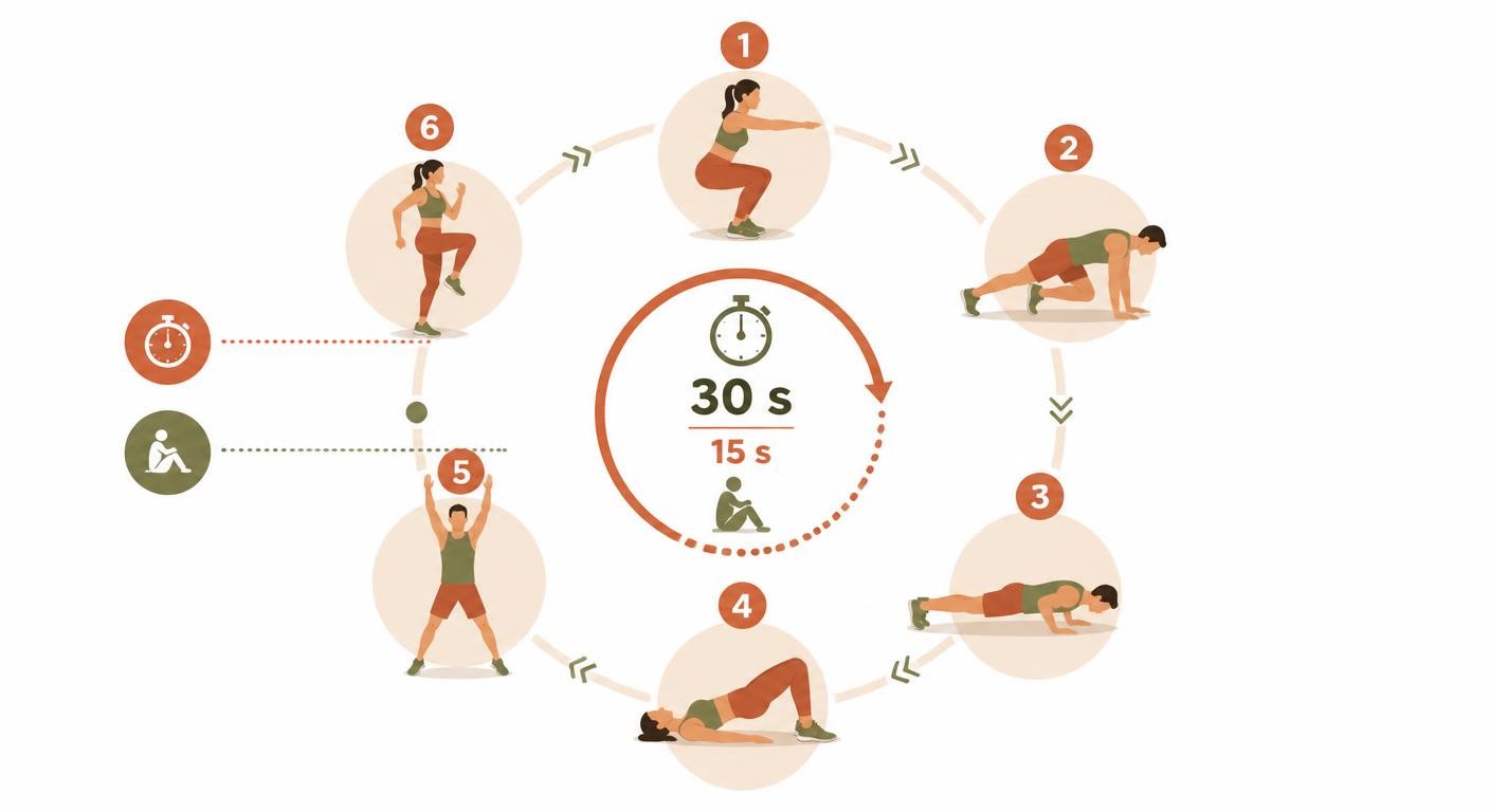 Circuit HIIT débutant sans matériel : six exercices au poids de corps