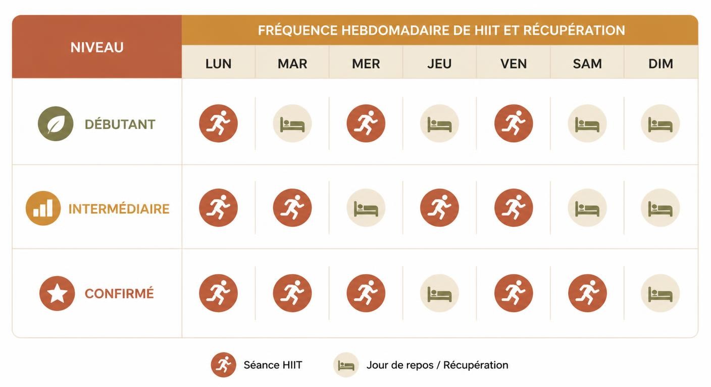 Fréquence hebdomadaire de HIIT et récupération selon le niveau