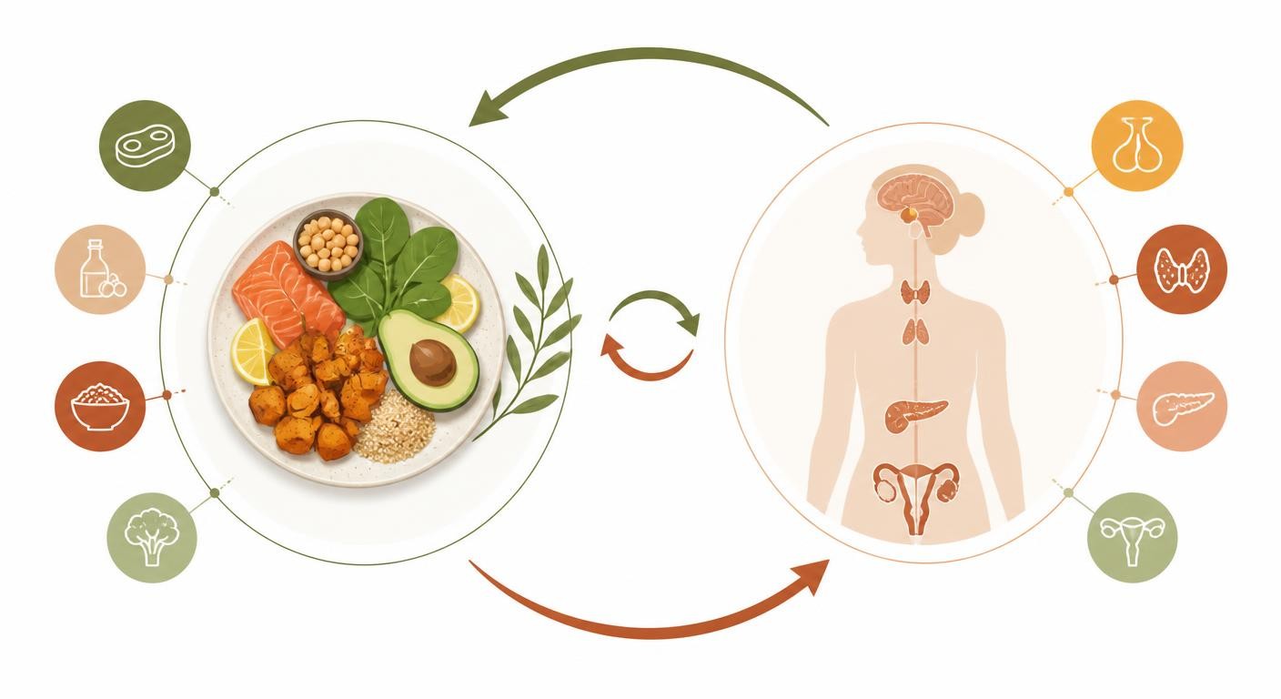 Schéma du cercle vertueux entre alimentation et équilibre hormonal chez le sportif