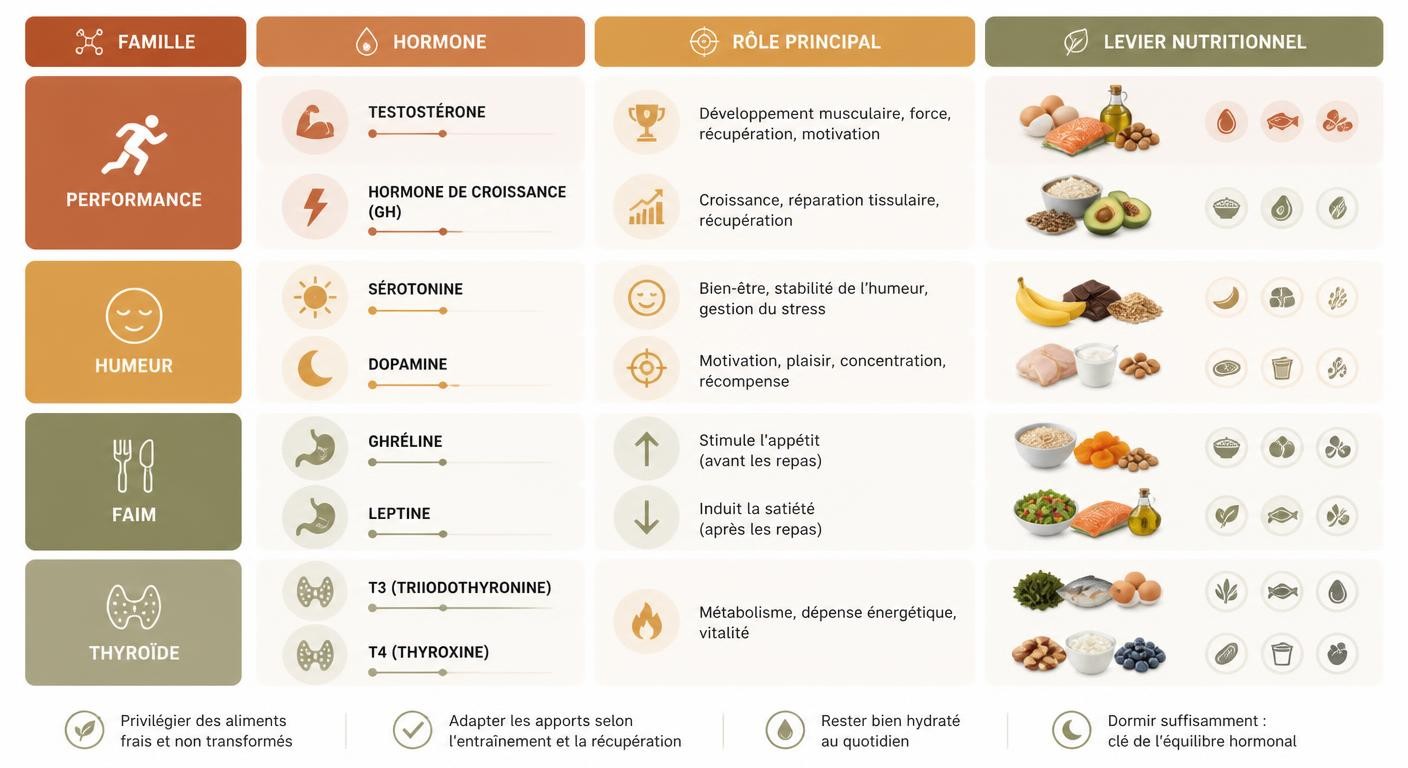 Cartographie des principales hormones influencées par l'alimentation du sportif