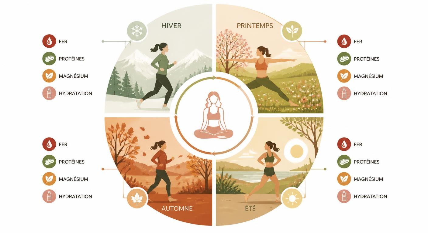 Infographie des priorités nutritionnelles selon les phases du cycle chez la sportive