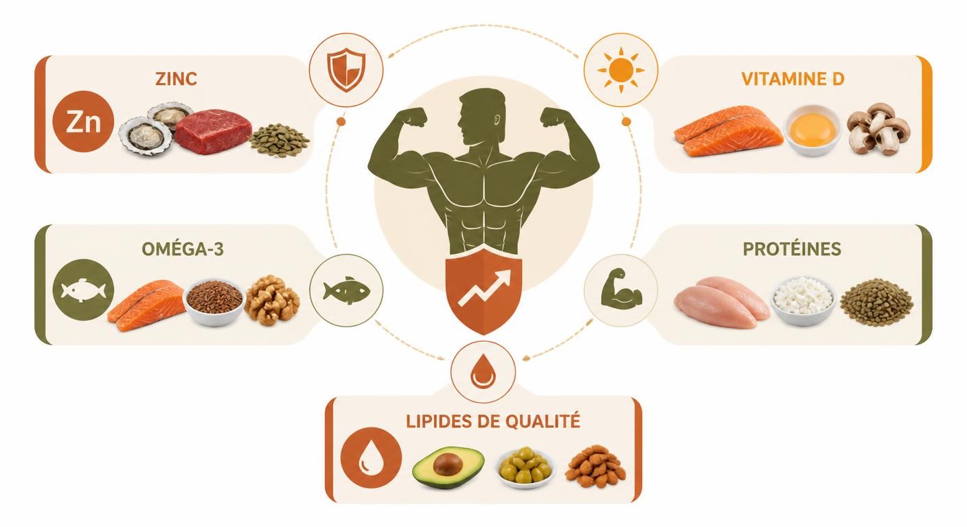 Infographie des nutriments qui soutiennent naturellement la testostérone chez le sportif