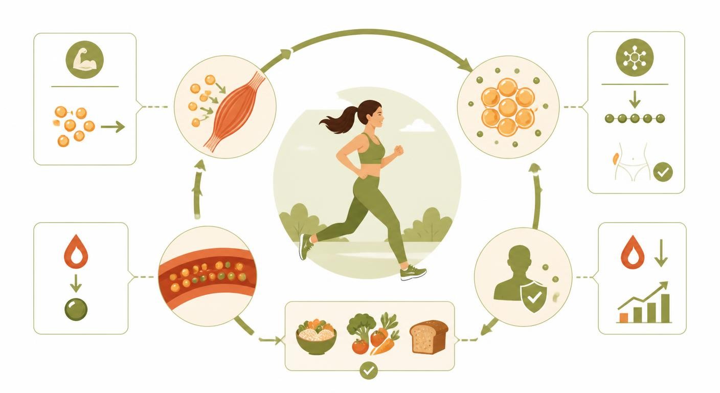 Infographie illustrant l'amélioration de la sensibilité à l'insuline par le sport et la nutrition adaptée