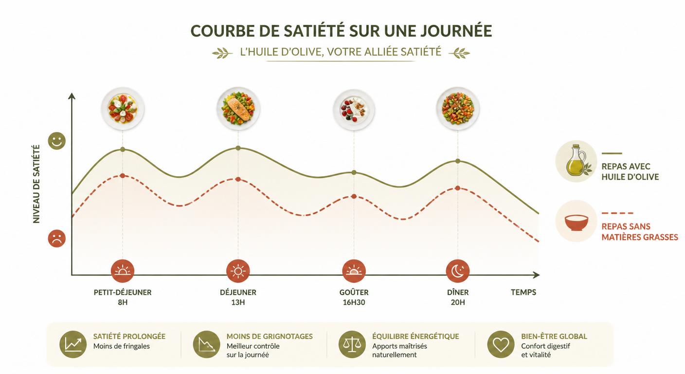 Infographie comparative courbes de satiété avec et sans huile d'olive