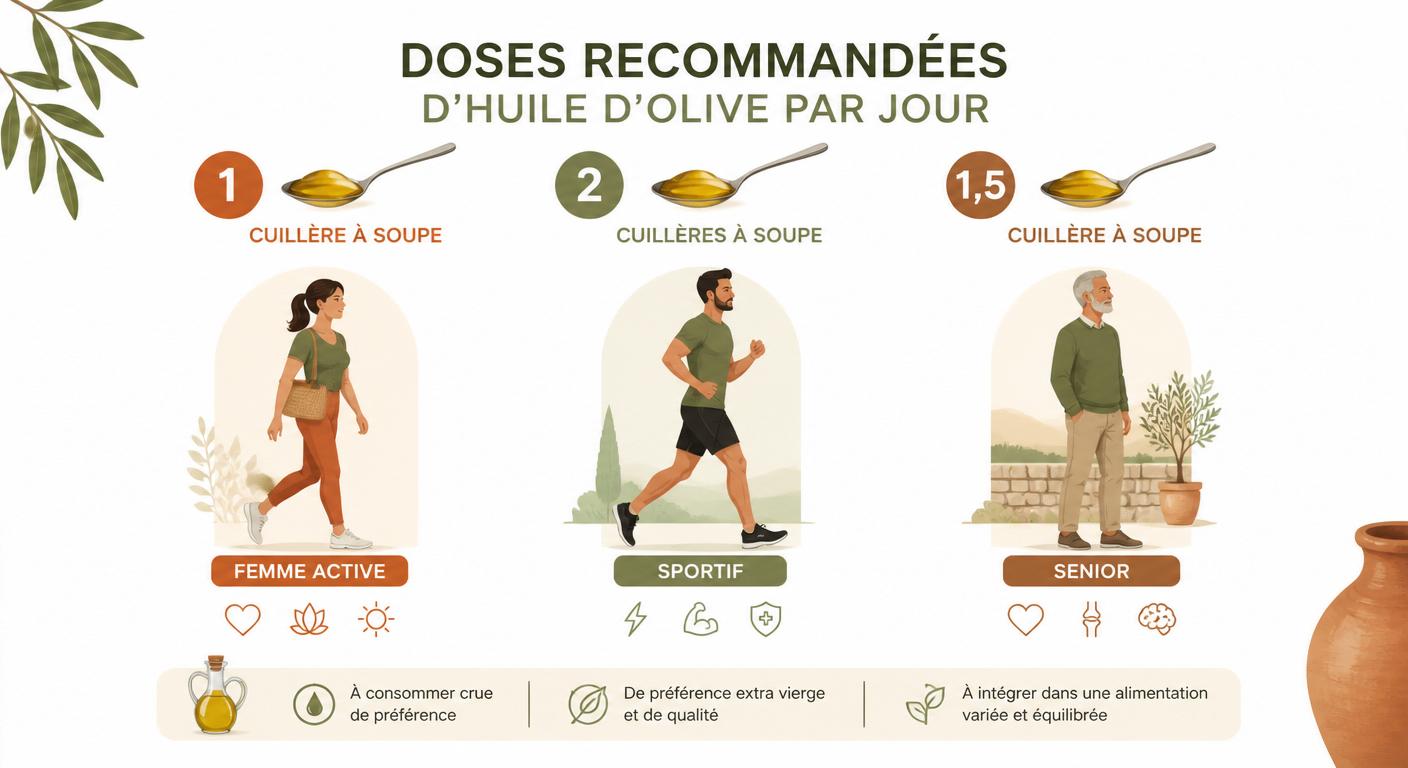 Infographie doses d'huile d'olive recommandées selon trois profils
