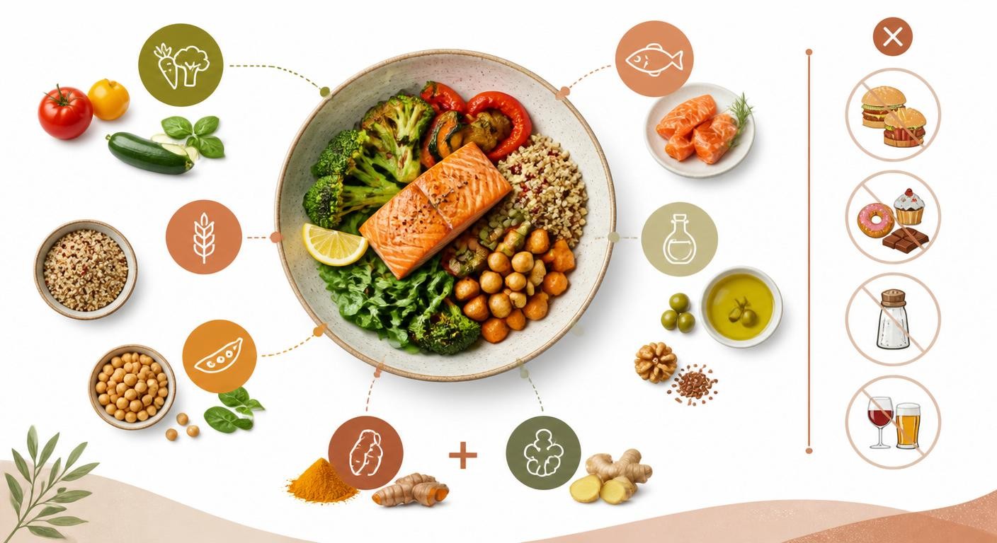Infographie de l'assiette anti-inflammatoire au quotidien