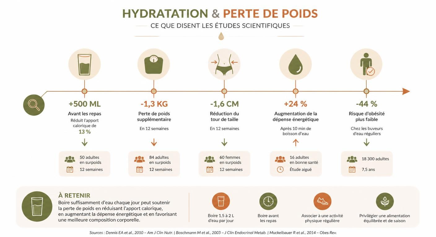 Infographie des données scientifiques sur l'hydratation et la perte de poids