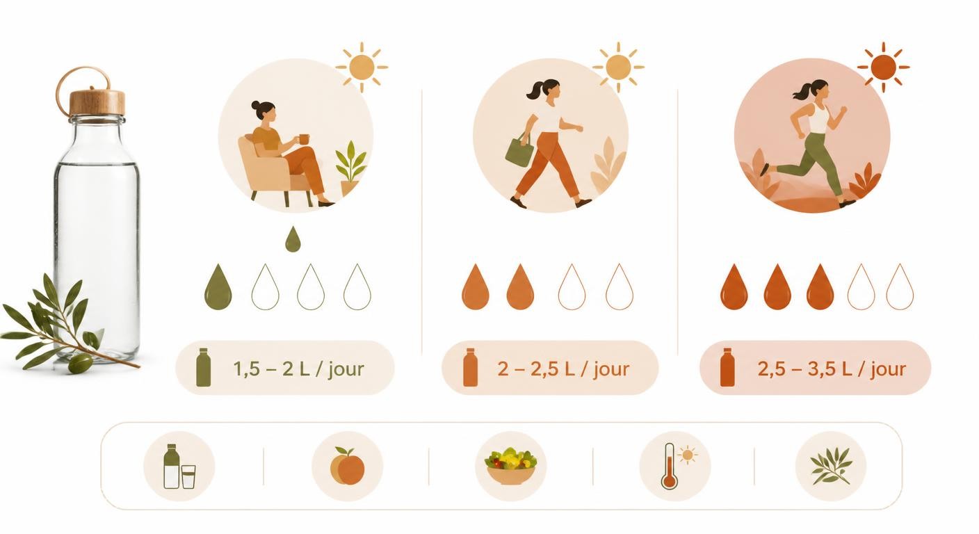 Infographie des besoins en eau selon le profil et le niveau d'activité
