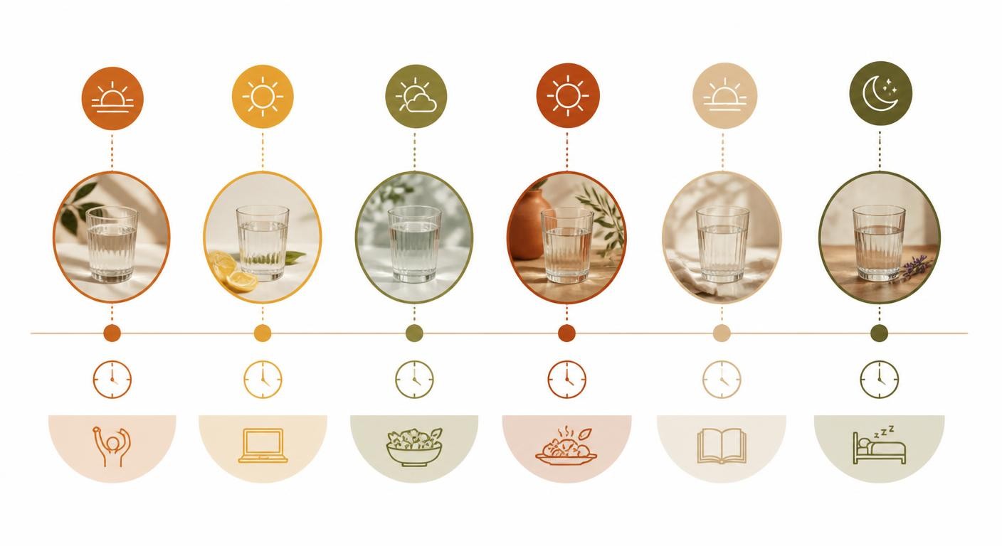 Infographie d'une routine d'hydratation répartie sur la journée