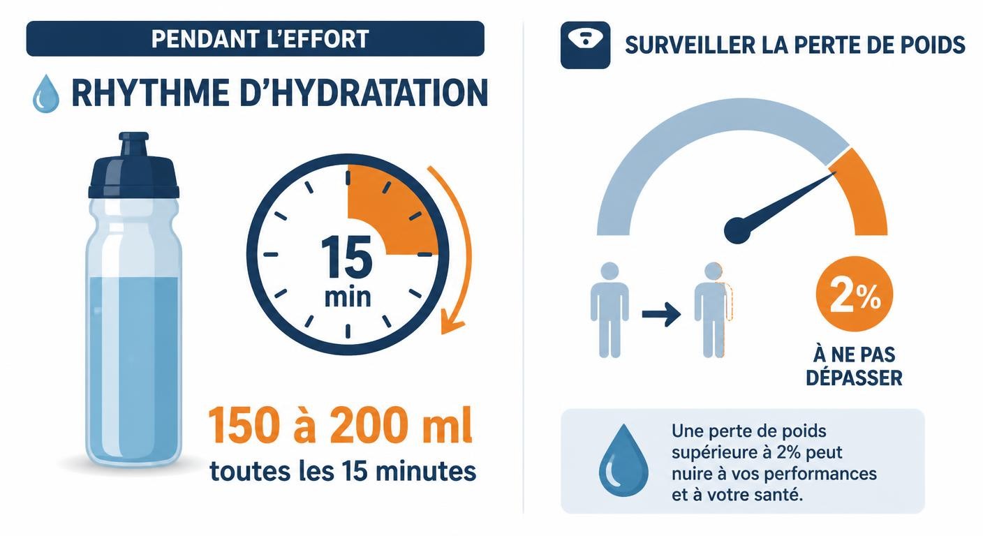 Infographie du rythme d'hydratation à respecter pendant l'effort sportif