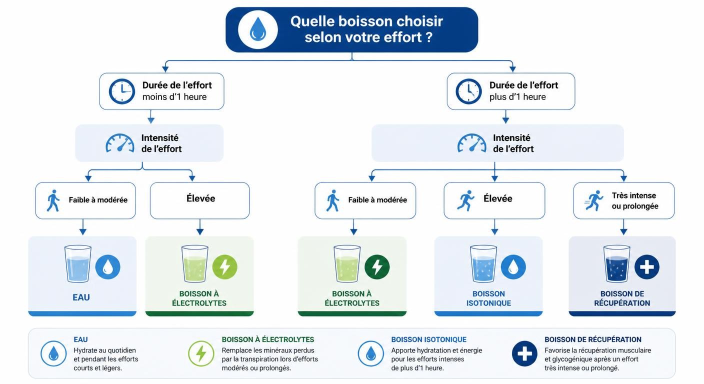 Infographie arbre de décision de la boisson adaptée selon la durée de l'effort
