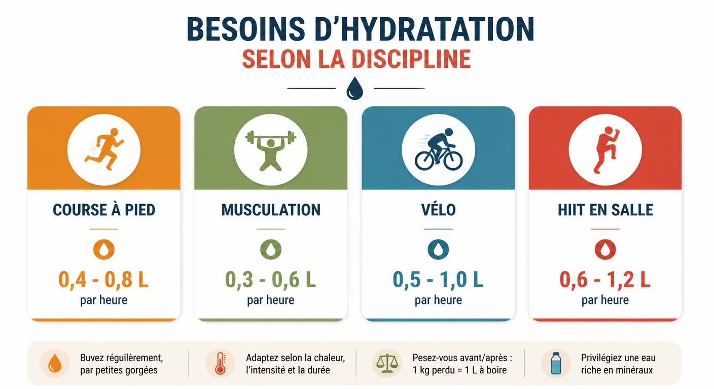 Infographie des besoins d'hydratation selon la discipline sportive