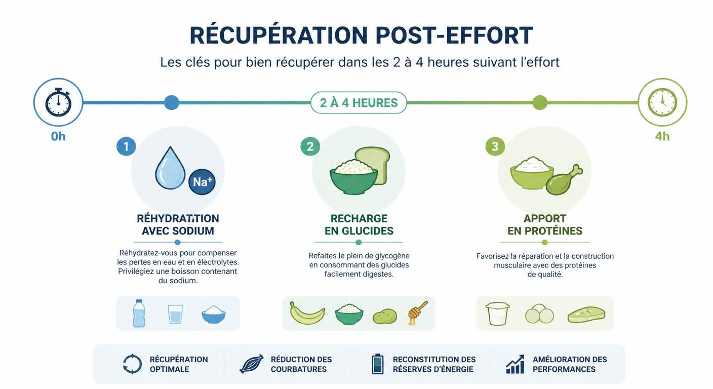 Infographie du protocole de récupération et de réhydratation après le sport